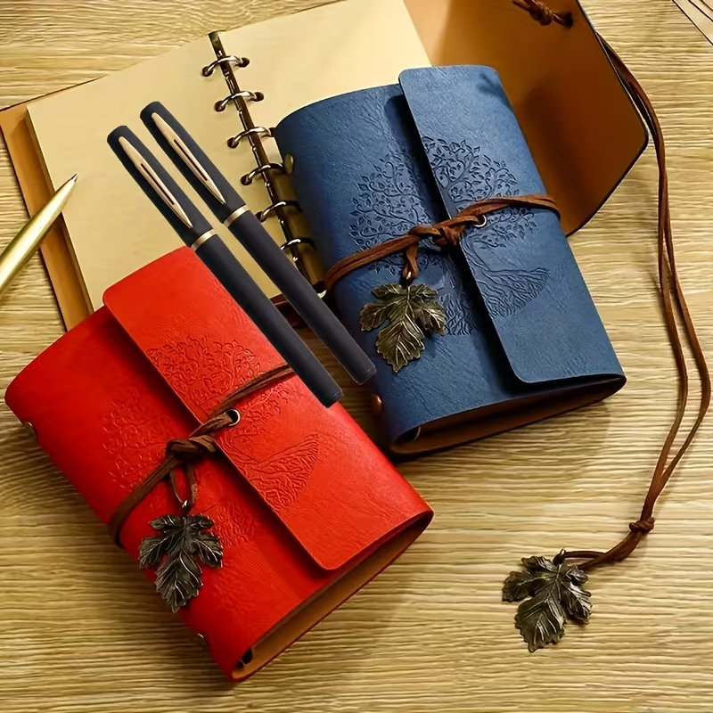 Vintage Notebook & Pen Set - Whimsical Tree Design